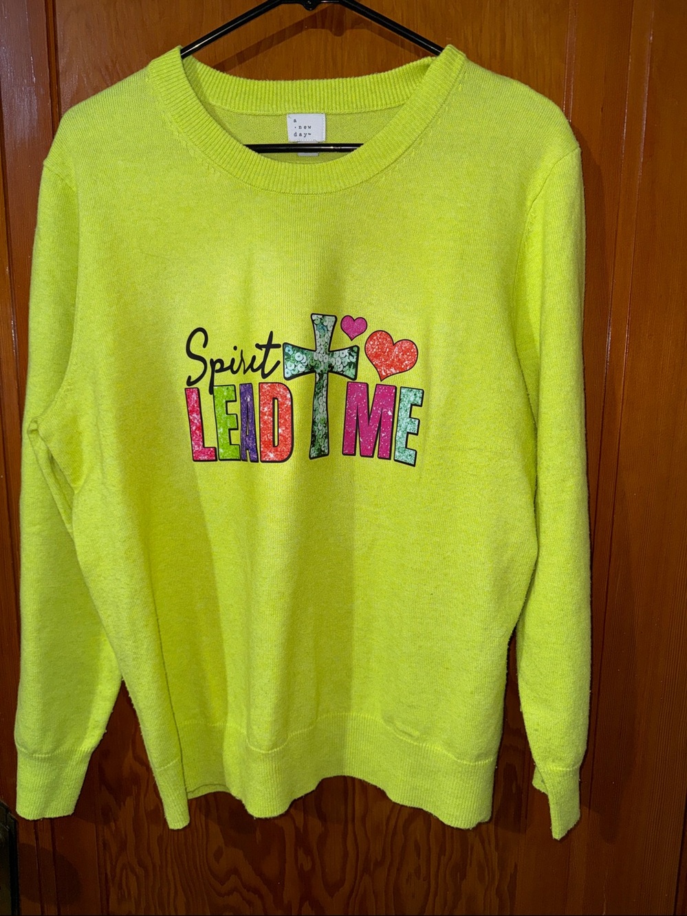 a new day Neon Yellow 'Spirit Lead Me' Graphic Crewneck Sweater